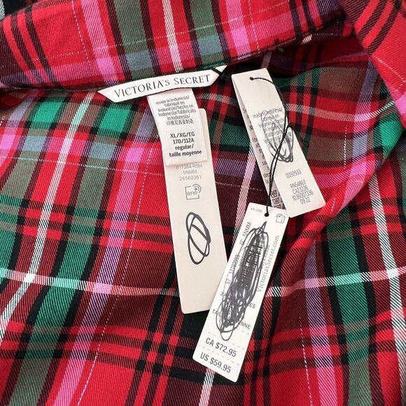 New Victoria's Secret Red Green Flannel Plaid Pajama Set Long Sleeve Shirt Pant - Picture 6 of 6